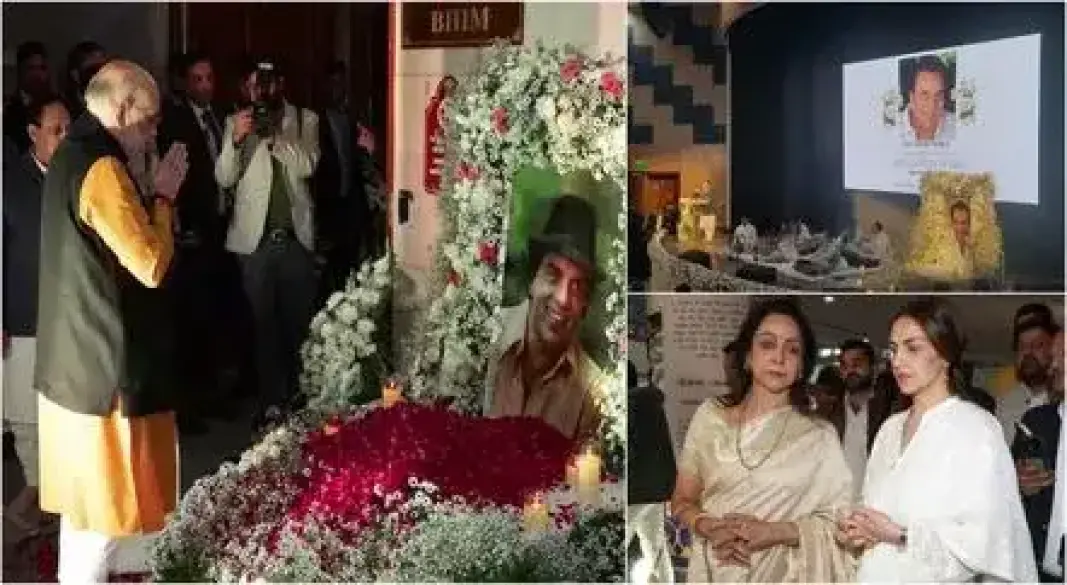 धर्मेंद्र के लिए हेमा मालिनी की प्रेयर मीट:दिल्ली में अमित शाह से लेकर जेपी नड्डा तक कई नेता श्रद्धांजलि देने पहुंचे